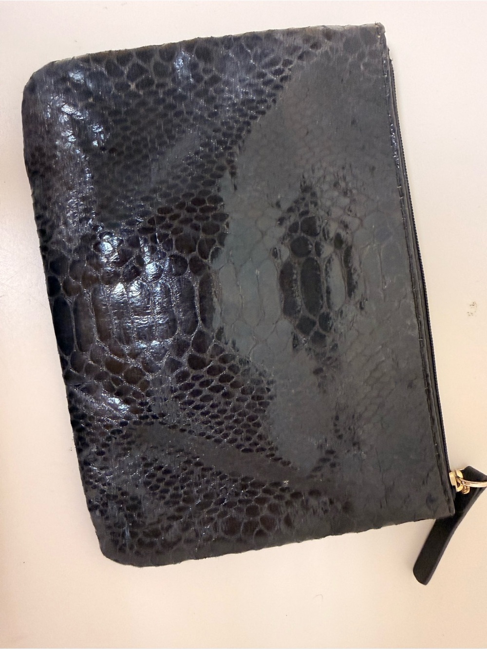 Kate Spade Black Embossed Snake-Print Cosmetic Pouch Python Skin Textured - Picture 7 of 13